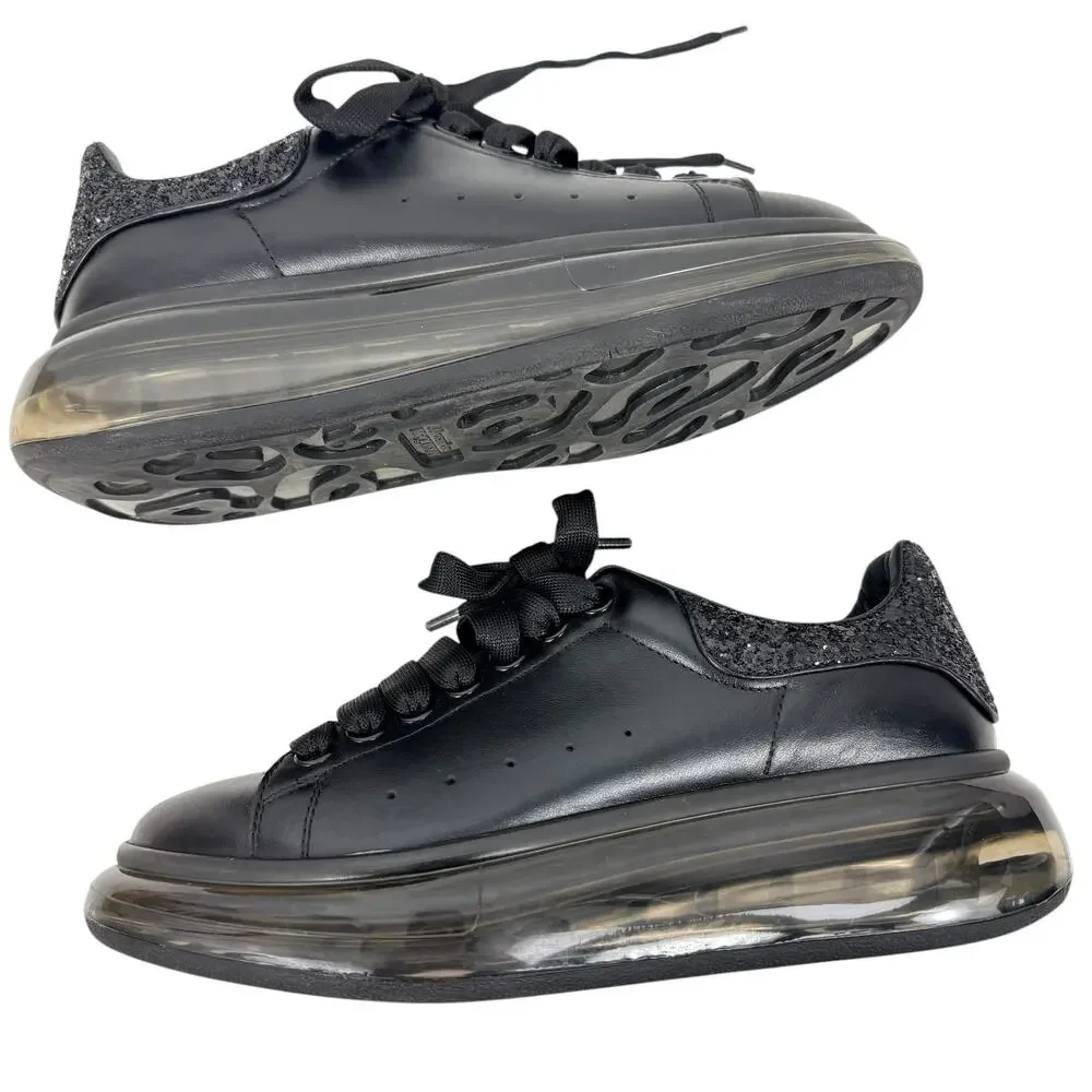 Alexander Mcqueen Oversized Glitter Clear Sole Leather Sneakers Black Size 38.5